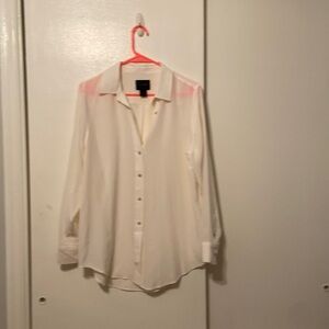 Never worn Magaschoni cream, 100% silk button up sz L